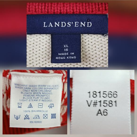 Lands End GIRLS SZ XL/16 100% Cotton Holiday Fair Isle Zip Front Sweater - Picture 5 of 5